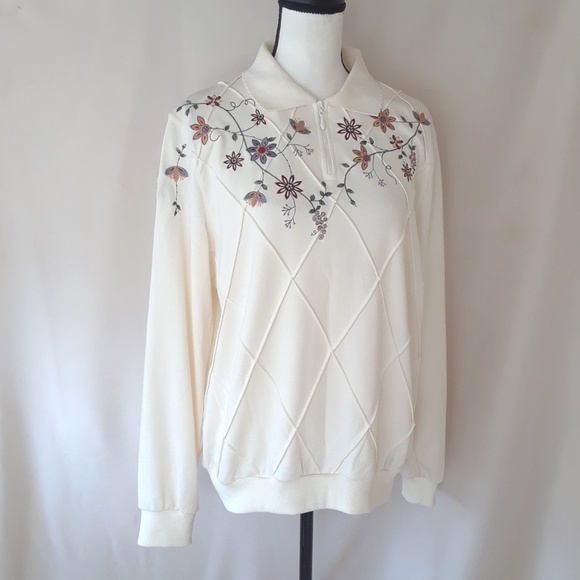 Alfred Dunner White Embroidered and Beaded Sweater - Picture 3 of 8